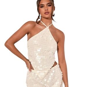Cream Sequin Halter Top